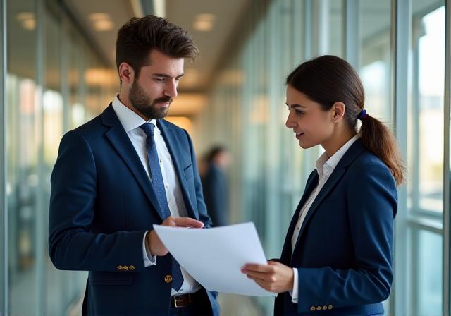 Business partners discussing a shareholder agreement in a bright office